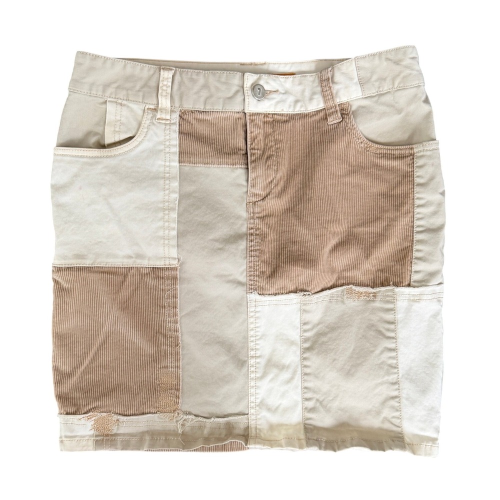 Pilcro Patchwork Corduroy Mini Skirt Size 28 Tan Beige Cottagecore Boho Neutral